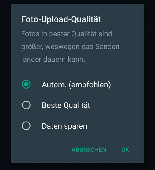 Fotoqualität beim Whatsapp-Upload