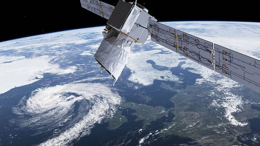 Computerbild des europäischen Erdbeobachtungssatelliten «Aeolus». Die Daten der mit Schweizer Technik ausgerüsteten Sonde sollen die Wettervorhersagen verbessern. (Archivbild)