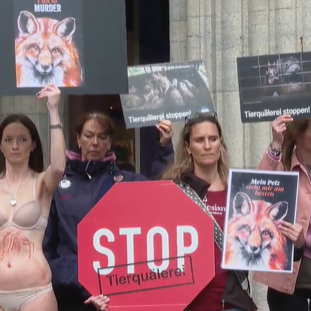 Nackte Tier­schützer demons­trieren vor «Grieder»-Filiale