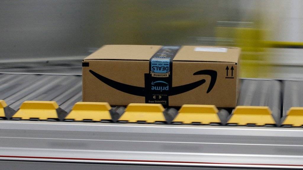 Ein Amazon-Paket für ein Prime-Mitglied auf einem Förderband. Insbesondere die zahlenden Prime-Mitglieder verhalfen Amazon zu einem Gewinnsprung. (Archiv)