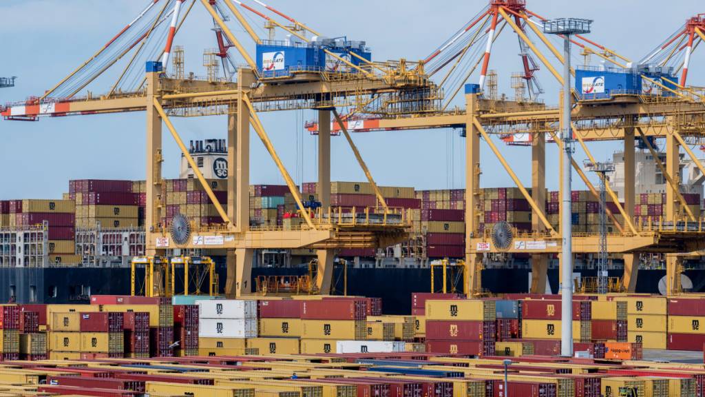 ARCHIV - Containerbrücken stehen auf dem Gelände von MSC Gate, einem Gemeinschaftsunternehmen von Eurogate und TIL Terminal Investment, im Containerhafen in Bremerhaven. Foto: Hauke-Christian Dittrich/dpa