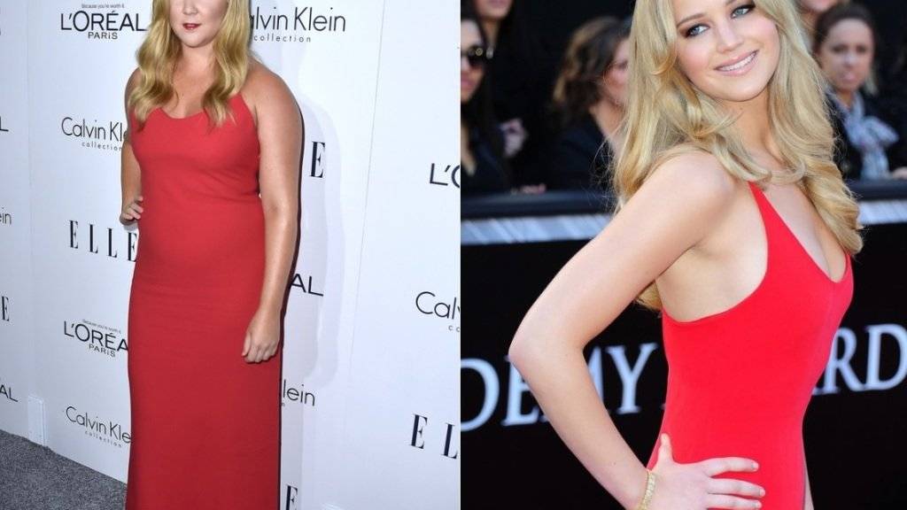 Amy Schumer (l) und Jennifer Lawrence (r) wollen bei den Golden Globes den Alptraum jedes Stars inszenieren, indem sie dasselbe Kleid tragen (Archiv).