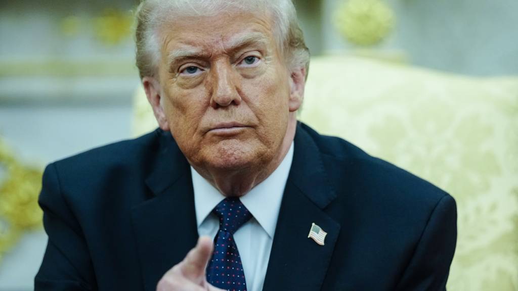 ARCHIV - US-Präsident Donald Trump spricht während eines Treffens mit Bundeskanzler Merz (CDU) im Weißen Haus. (zu dpa: «Trump: US-Rüstungsunternehmen wollen Produktion steigern») Foto: Kay Nietfeld/dpa