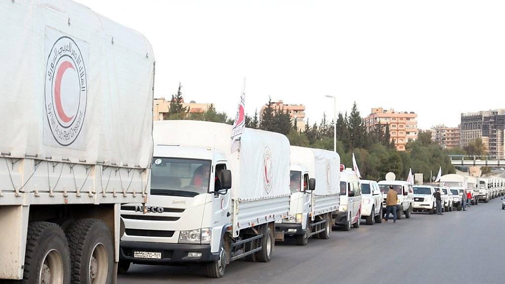 Lastwägen mit Nahrungsmittel und medizinischem Material auf dem Weg in belagerte syrischen Städte.