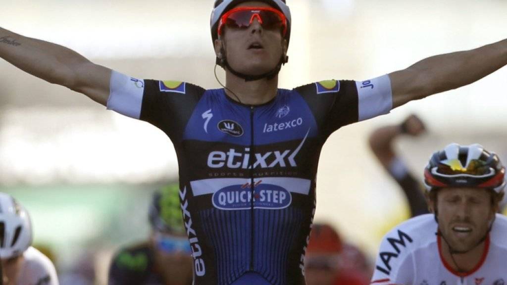 Der Belgier Gianni Meersman jubelt über seinen Sprintsieg in der 2. Vuelta-Etappe