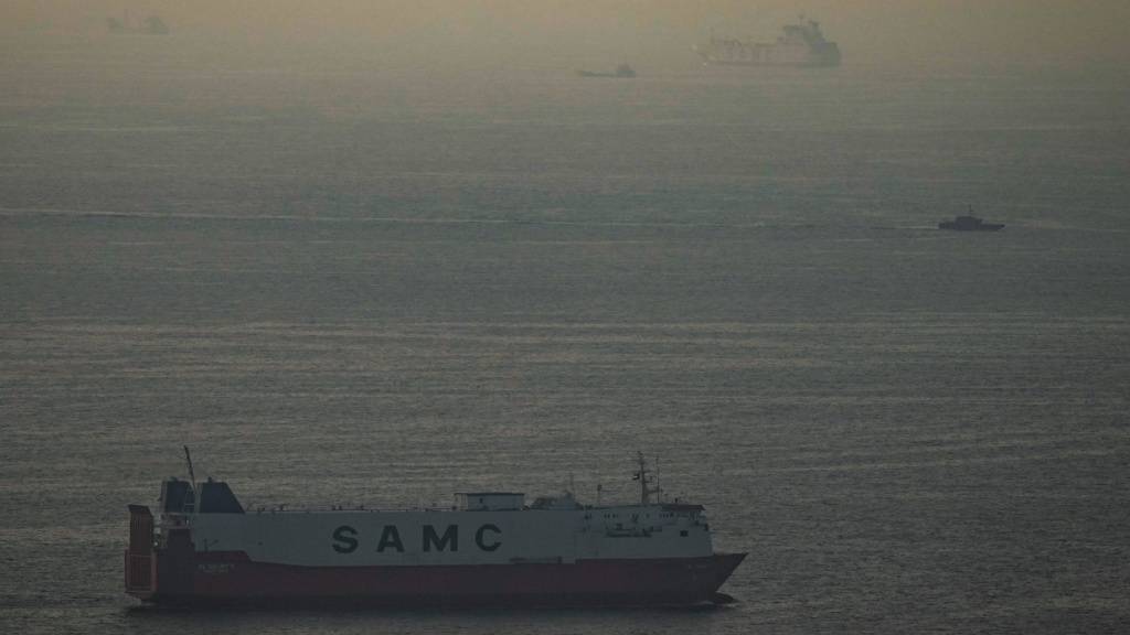 Frachtschiffe fahren im Arabischen Golf in Richtung der Straße von Hormus. Foto: Uncredited/AP/dpa/Archivbild