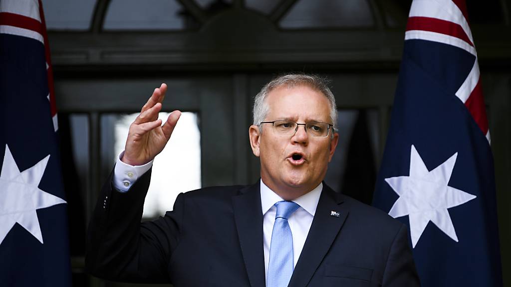 Australian Prime Minister Scott Morrison speaks to the media during a press conference at the Lodge in Canberra, Friday, October 1, 2021. (AAP Image/Lukas Coch) NO ARCHIVING