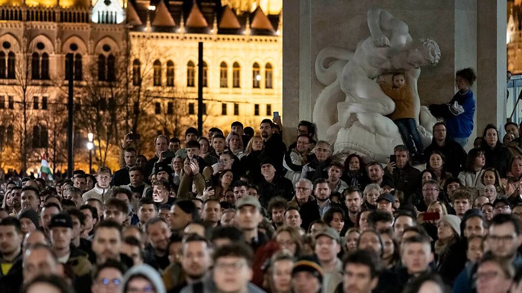 Tausende Menschen haben in Budapest gegen Ministerpräsident Orban demonstriert. Foto: Denes Erdos/AP
