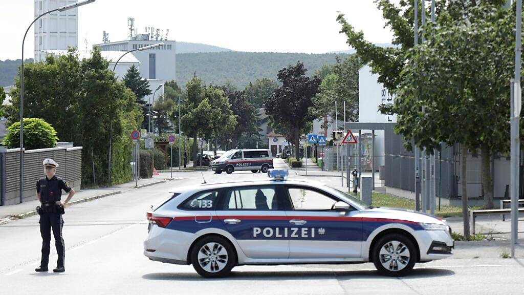 Ein Polizist und ein Polizeiwagen stehen am Einsatzort. Foto: Alex Halada/APA/dpa