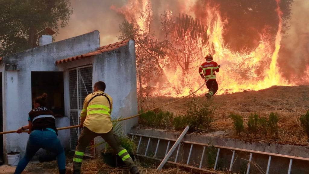 Feuerwehrleute bekämpfen Waldbrände in Portugal.