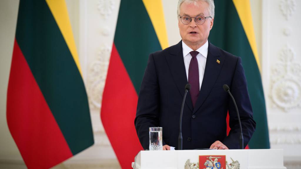 ARCHIV - Gitanas Nauseda, Präsident von Litauen, äußert sich bei einer Pressekonferenz mit Bundespräsident Steinmeier nach ihrem Gespräch im Präsidentenpalast. Foto: Bernd von Jutrczenka/dpa