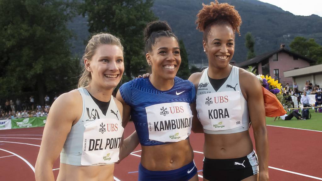 Die Schweizer Sprinterinnen Ajla Del Ponte, Mujinga Kambundji und Salome Kora am Meeting in Bellinzona