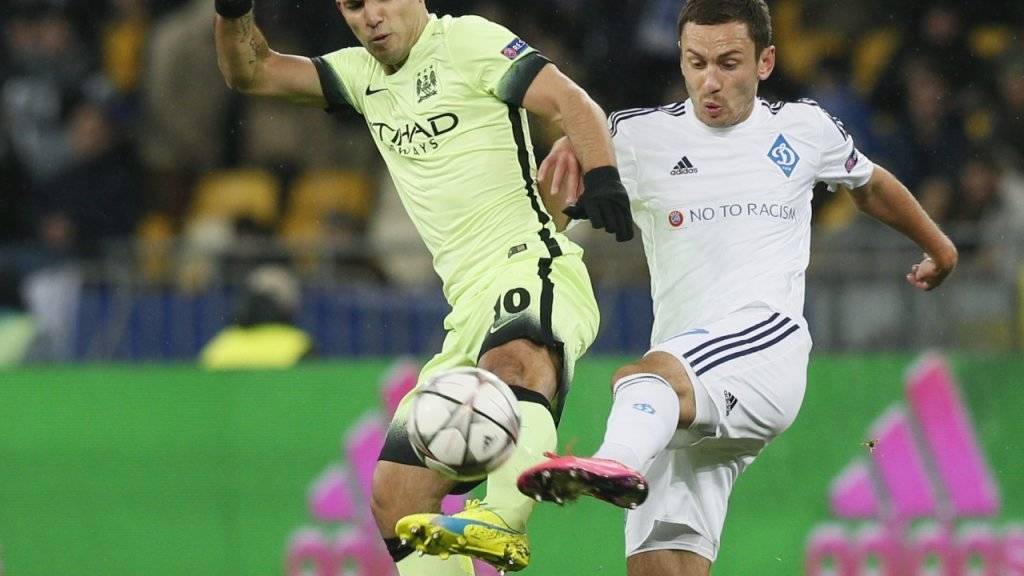 Brachte Manchester City auswärts gegen Dynamo Kiew 1:0 in Führung: Sergio Agüero (links)