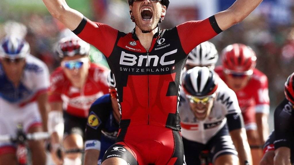 BMC-Profi Jean-Pierre Drucker freut sich über seinen Sprintsieg bei der 16. Vuelta-Etappe
