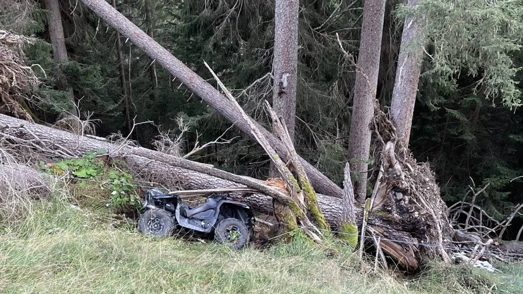 Die beiden Forstarbeiter in Langwies GR konnten vom Quad springen, bevor es sich einen steilen Abhang hinab überschlug.