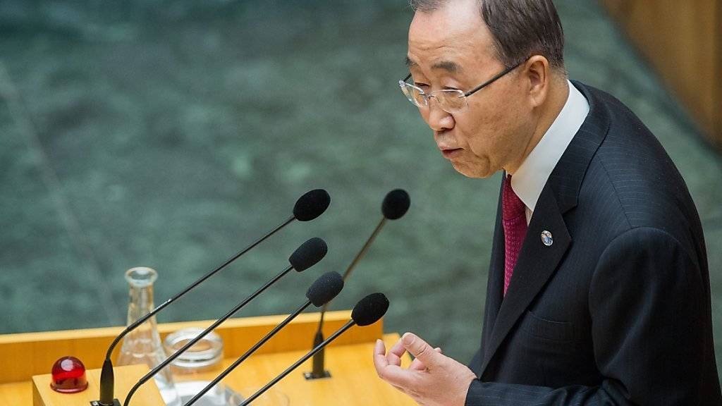 UNO-Generalsekretär Ban Ki Moon redet vor dem österreichischen Parlament