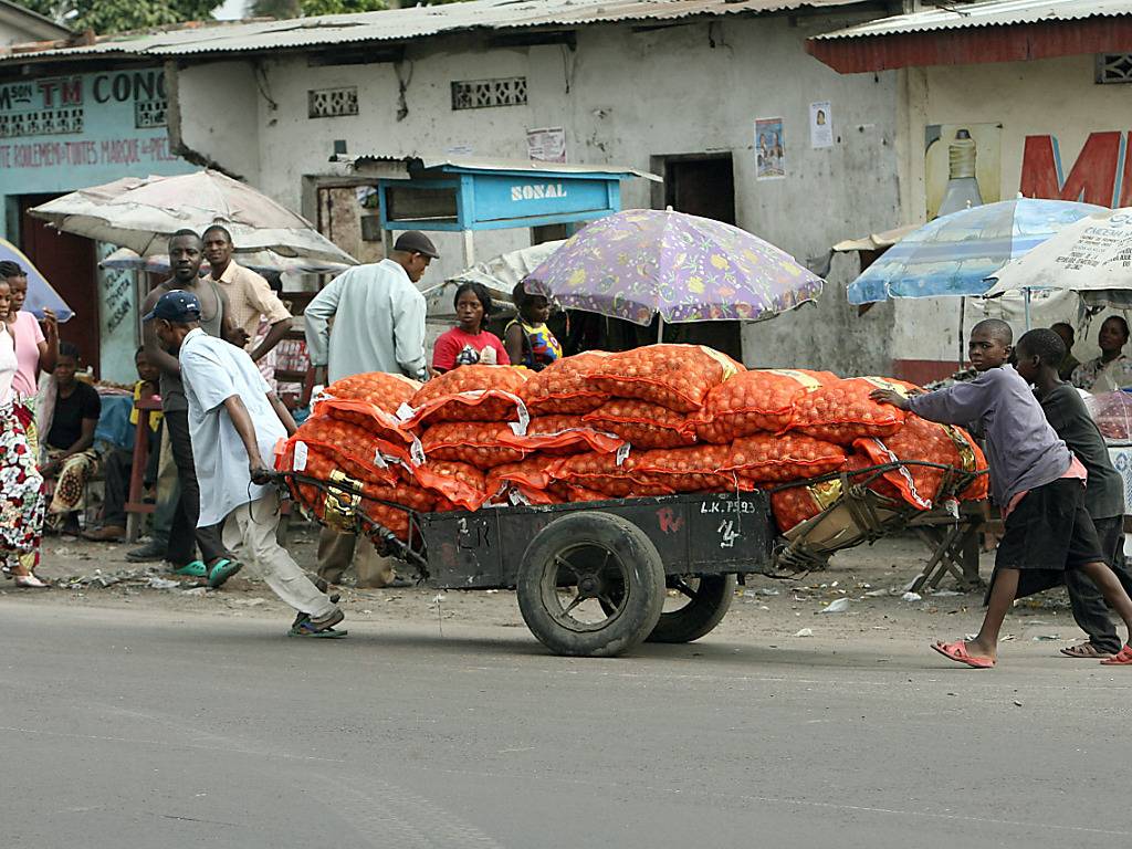 ARCHIV - In Kinshasa (Kongo) werden Kartoffelsäcke transportiert. Um den Einfluss der EU in der Welt auszubauen, sind massive Investitionen in die Infrastruktur von Schwellen- und Entwicklungsländern vorgesehen. Das geht aus einem Projektentwurf der EU-Kommission von Ursula von der Leyen hervor. Foto: Maurizio Gambarini/dpa