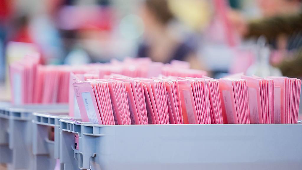 Wahlhelferinnen und Wahlhelfer öffnen bei der Auszählung der Briefwahl zur Bundestagswahl in der Messehalle 6 die rosafarbenen Umschläge. Foto: Rolf Vennenbernd/dpa