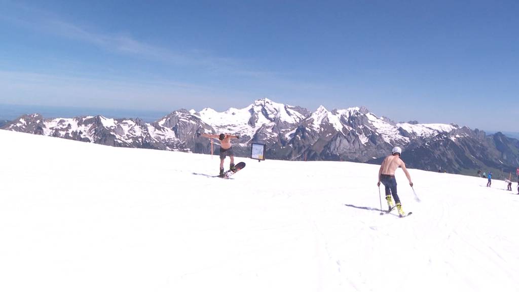 Skifahren im Juni am ersten Hitzetag