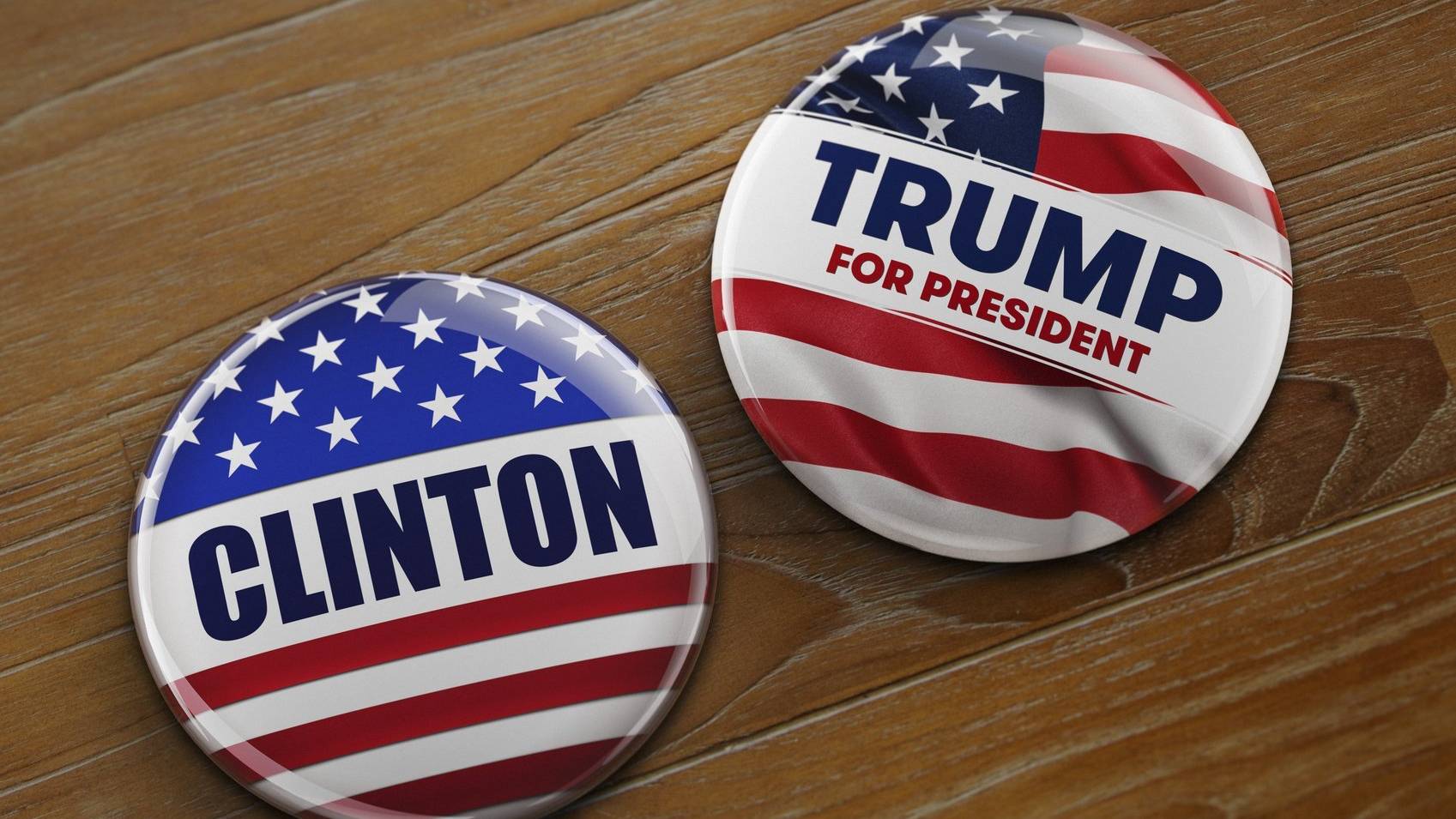 Ansteckpins der beiden Präsidentschaftskandidaten Hillary Clinton und Donald Trump. Der US-Wahlkampf stresst viele US-Bürger.