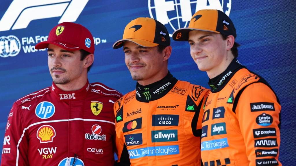 Die schnellsten drei des Qualifyings (v.l.): Charles Leclerc, Lando Norris, Oscar Piastri