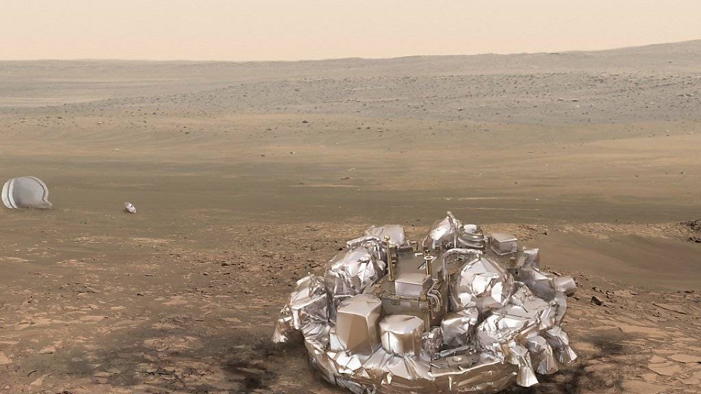 So hätte die Sonde «Schiaparelli» nach erfolgreicher Landung aussehen sollen - stattdessen donnerte sie mit mehr als 500 Stundenkilometern auf die Marsoberfläche. Wieso dies geschah, haben Wissenschaftler nun herausgefunden.