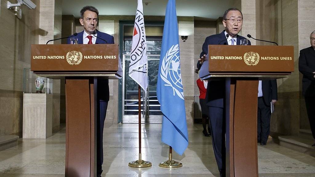 IKRK-Präsident Peter Maurer und UNO-Generalsekretär Ban Ki Moon lancieren einen gemeinsamen Appell.