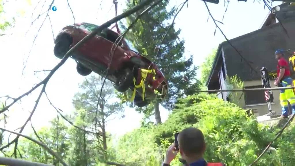 Auto rutscht in Gersau Hang runter in Baum