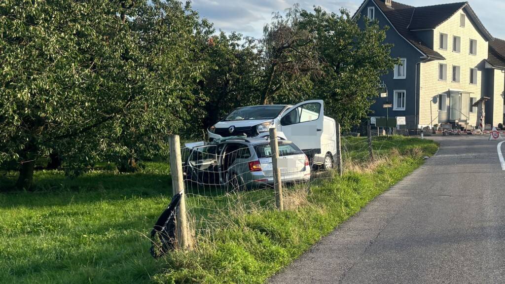In Schweizersholz prallte ein Lieferwagen in ein Auto. Der Fahrer des Lieferwagens gab an, in einen Sekundenschlaf verfallen zu sein.