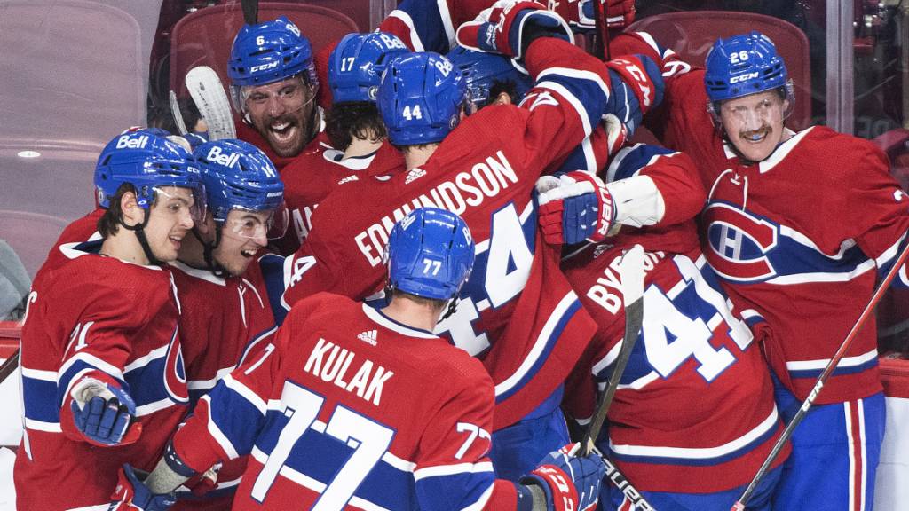 Gross war die Freude bei den Montreal Canadiens nach dem Siegtor von Jesperi Kotkaniemi in Spiel 6