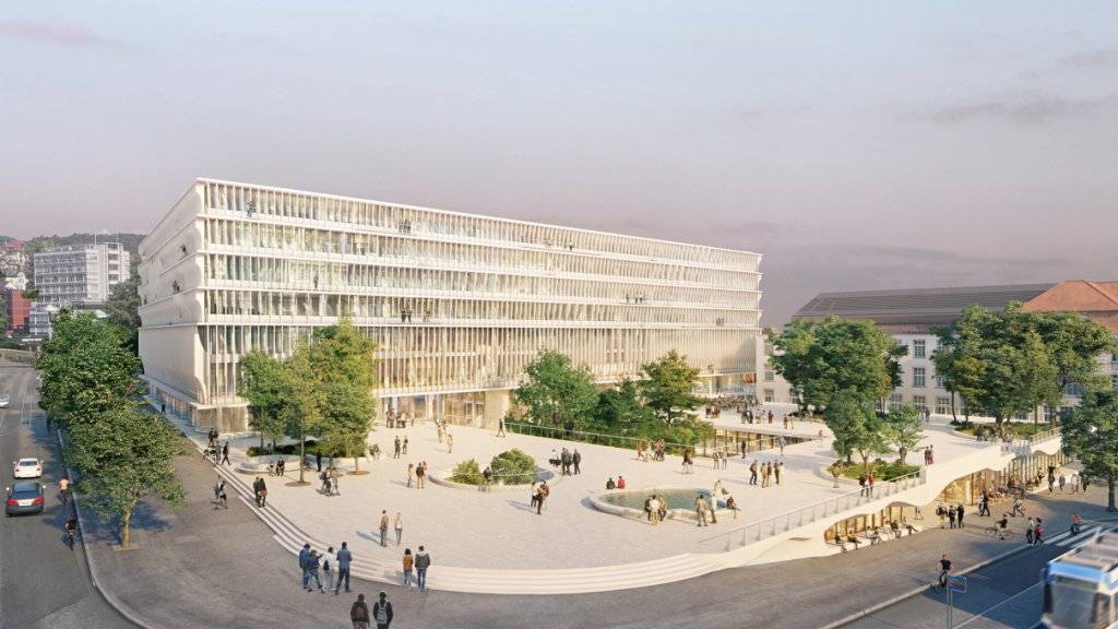 So soll das neue Bildung- und Forschungszentrum «Forum UZH» der Uni Zürich an der Ecke Gloria- und Rämistrasse dereinst aussehen. Platz machen müssen Turnhallen und ein Sportplatz.