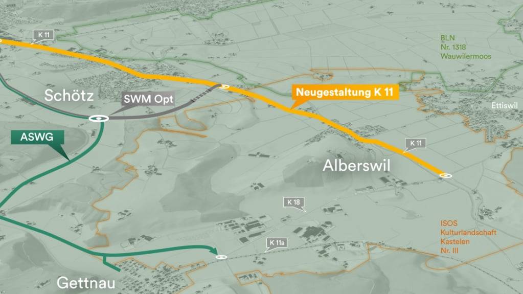Der Kanton Luzern hat das Verkehrsproblem in Alberswil und Schötz geprüft. Zwei Varianten will er nun weiterverfolgen: Die Neugestaltung K11 und die Umfahrung «West Alberswil und Schötz bis Gettnau» (ASWG).