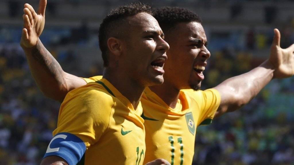 Zwei Doppel-Torschützen: Neymar (li.) und Gabriel Jesus erzielten im Halbfinal gegen Honduras jeweils zwei Treffer zum 6:0-Sieg