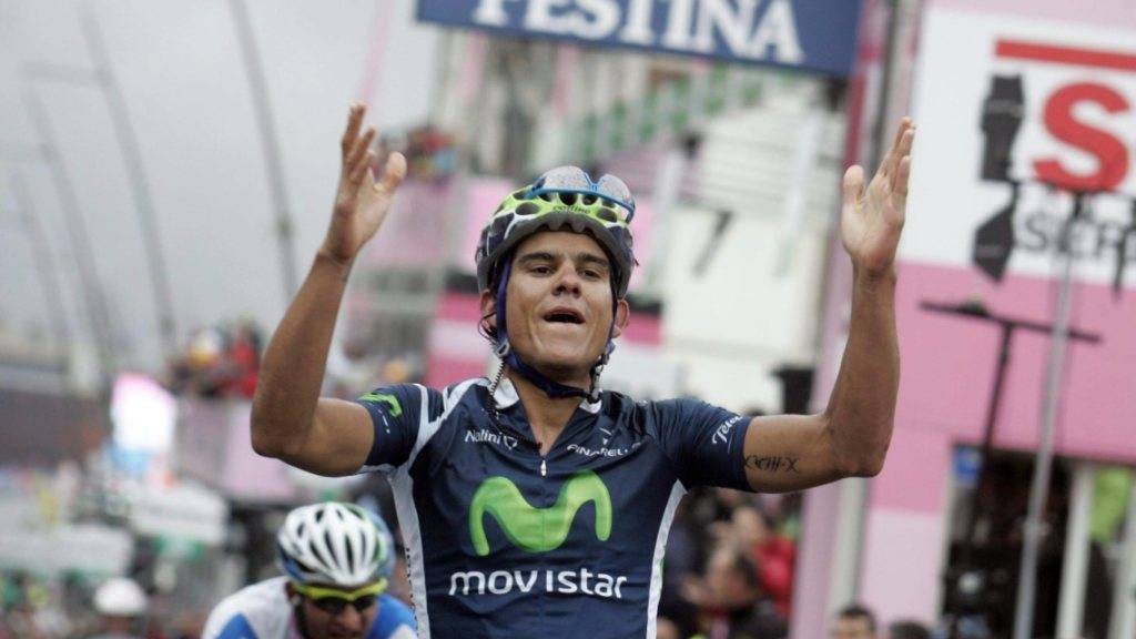 Andrey Amador vom Team Movistar - im Bild bei seinem Giro-Etappensieg vor vier Jahren - führt neu die Gesamtwertung der Italien-Rundfahrt an
