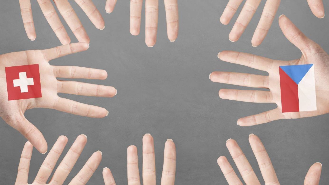 Woman hands with countries flags isolated on white background
