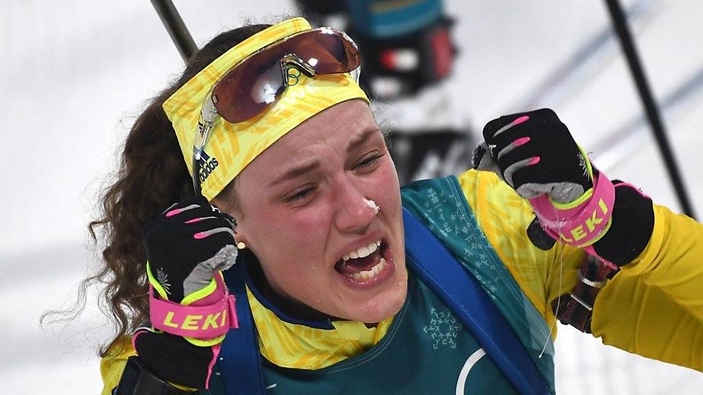 Die Schwedin Hanna Öberg jubelt nach ihrem sensationellen Auftritt über 15 km