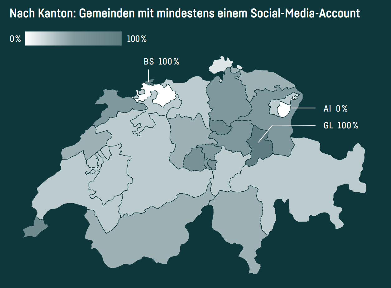 Nach Kanton: Gemeinden mit mindestens einem Social-Media-Account
