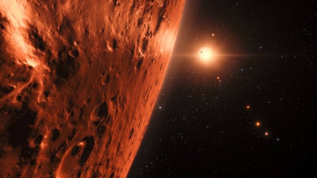 Künstlerische Darstellung eines Planeten im TRAPPIST-1-System.