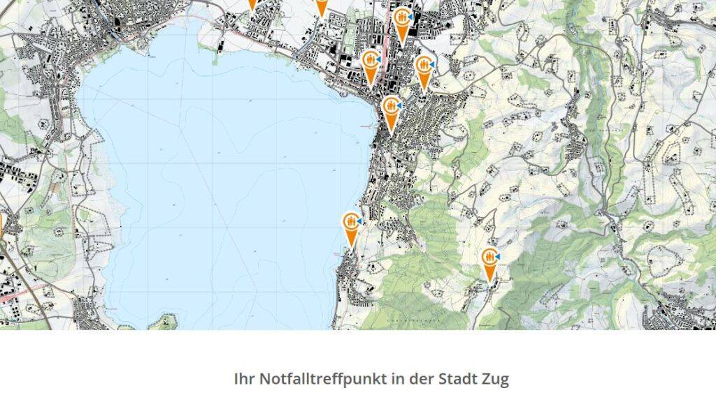 Auf der Internetseite www.notfalltreffpunkt.ch findet man beispielsweise alle Notfalltreffpunkte der Stadt Zug.