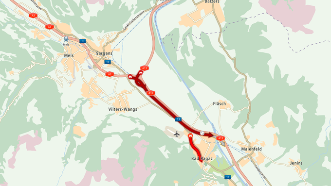 Stau auf A13 wegen Unfall bei Bad Ragaz