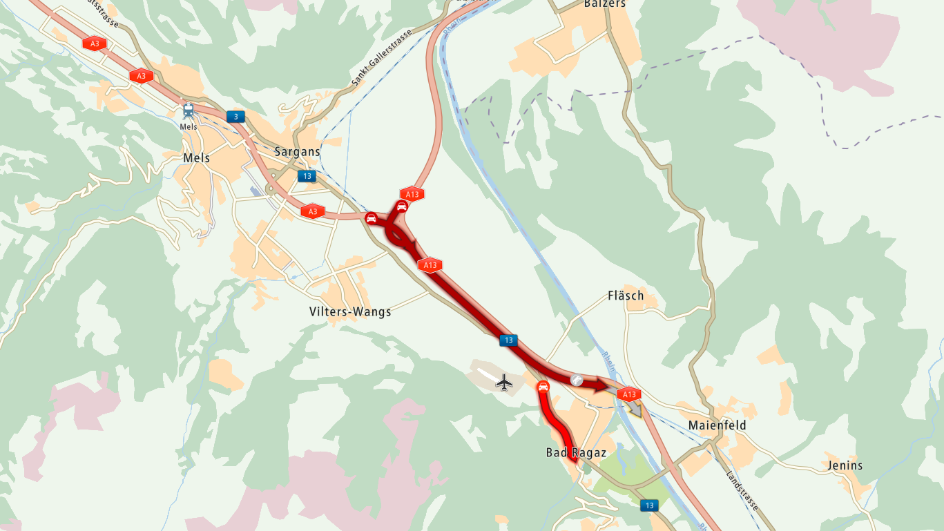 Der Autobahnverkehr zwischen Sargans und Bad Ragaz ist wegen eines Unfalls beeinträchtigt.