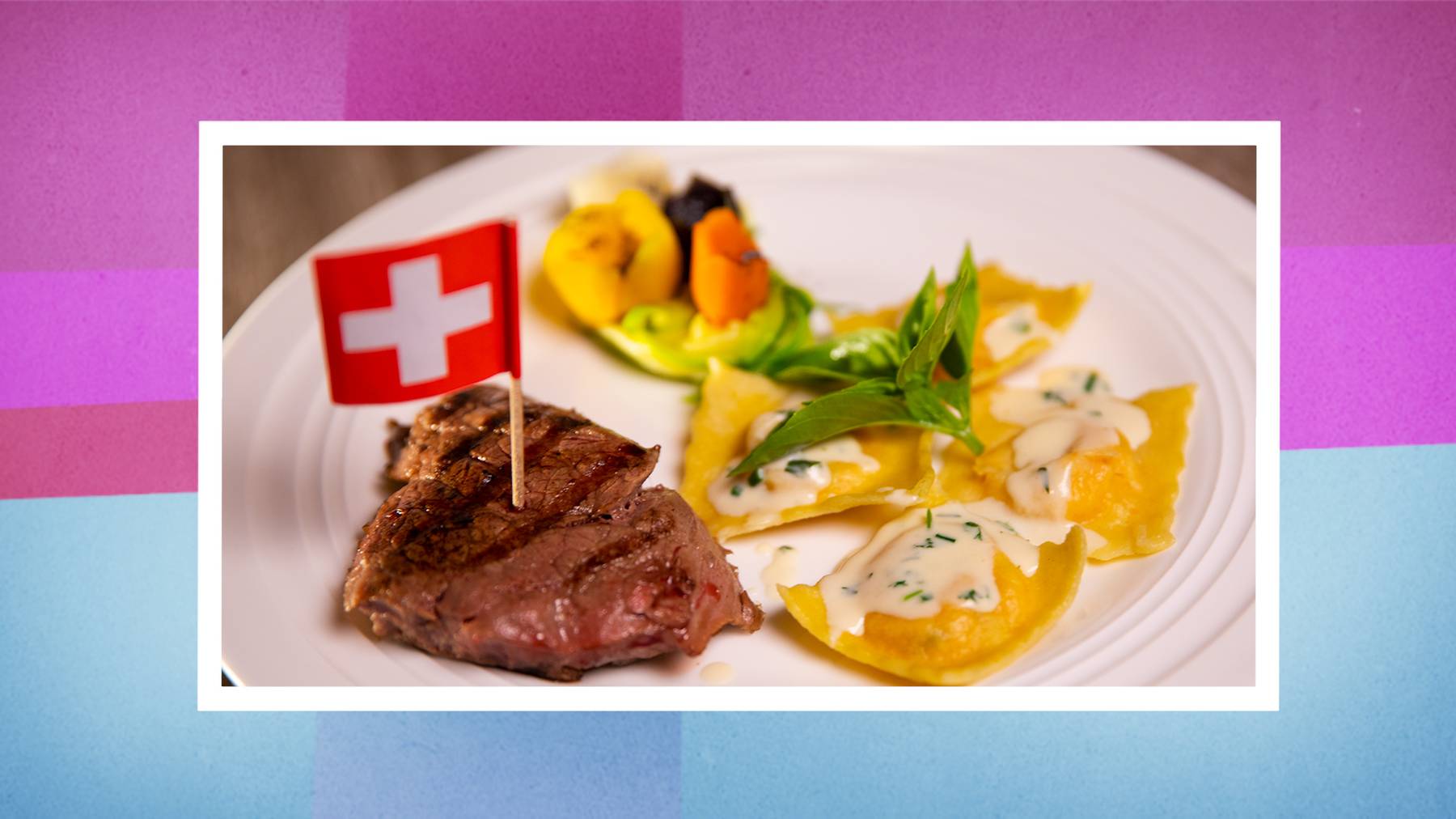 Beefsteak mit Süsskartoffel-Ravioli und Gemüse