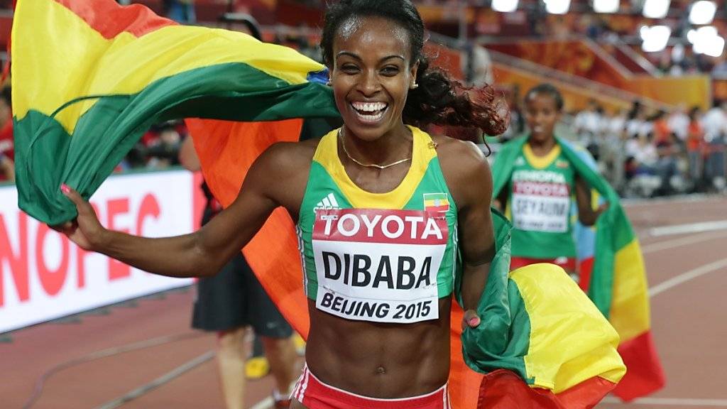 Genzebe Dibaba nach ihrem Sieg über 1500 m an den Weltmeisterschaften in Peking