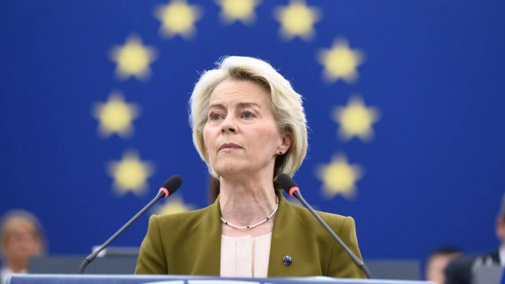 EU-Kommissionspräsidentin Ursula von der Leyen bei ihrer Rede im Europaparlament am Mittwoch.