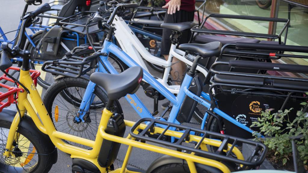 Verschiedene Longtail-Lastenvelos vor einem Verkaufsgeschäft. Der Ständerat will, dass sie künftig alle ein Kontrollschild tragen müssen. (Archivbild)