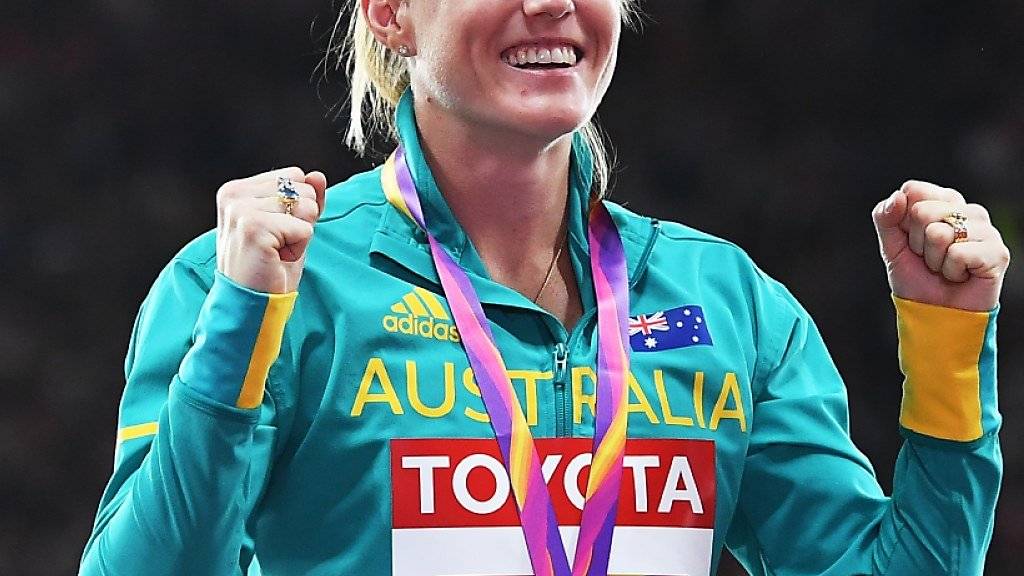 Sally Pearson freut sich über ihr WM-Gold über 100 m Hürden
