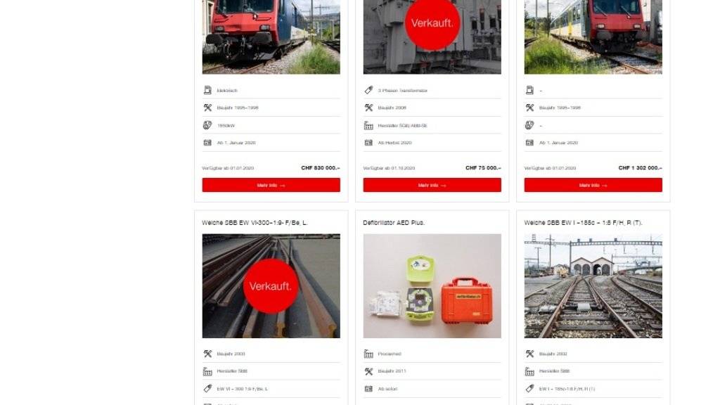 Die SBB bieten im Internet neuerdings alte Züge, Weichen und sonstiges Bahnzubehör zum Verkauf an.