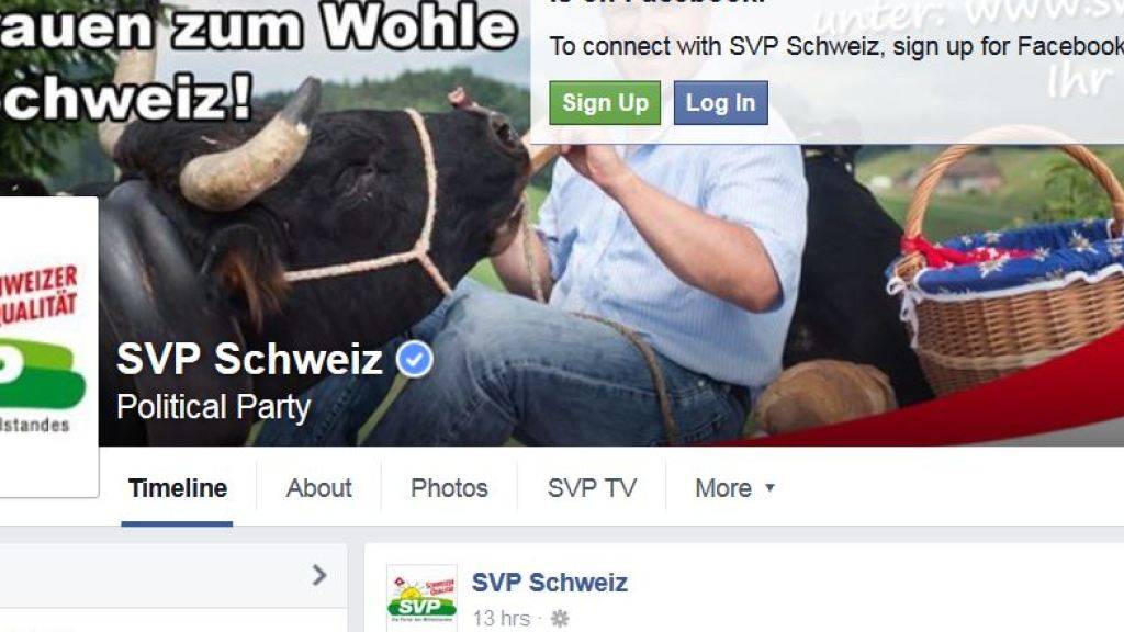 Partei-Präsident Toni Brunner dankt der Facebook-Community auf der SVP-Facebook-Site für den Wahlsieg vom Sonntag (Ausschnitt aus der SVP-Facebook-Site vom 19. Oktober).
