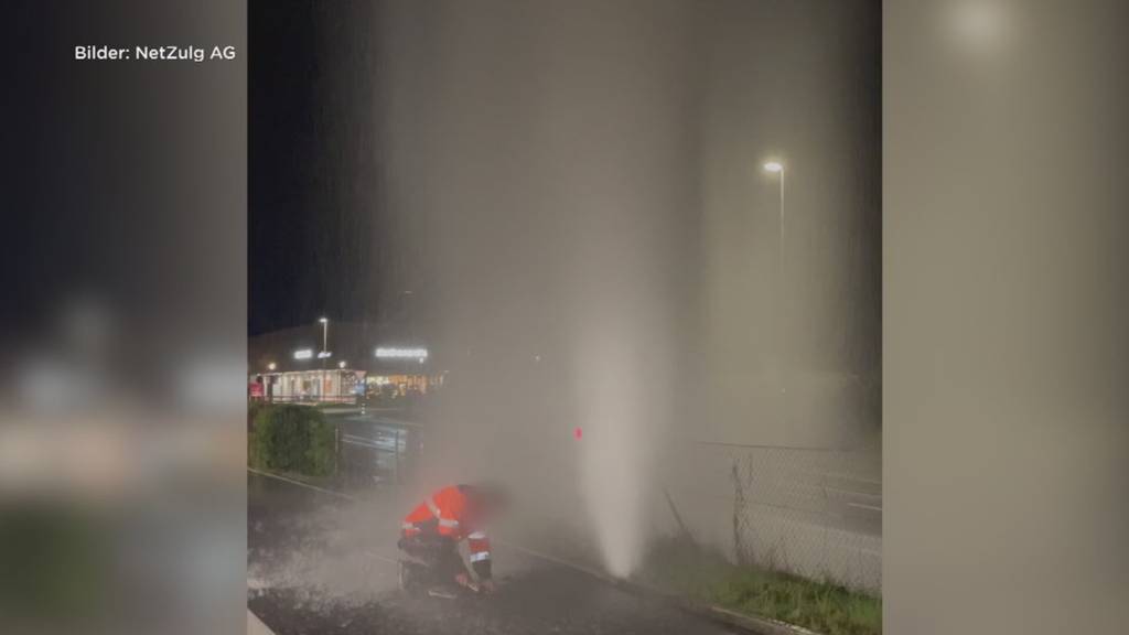 Meterhohe Wasserfontäne in Heimberg