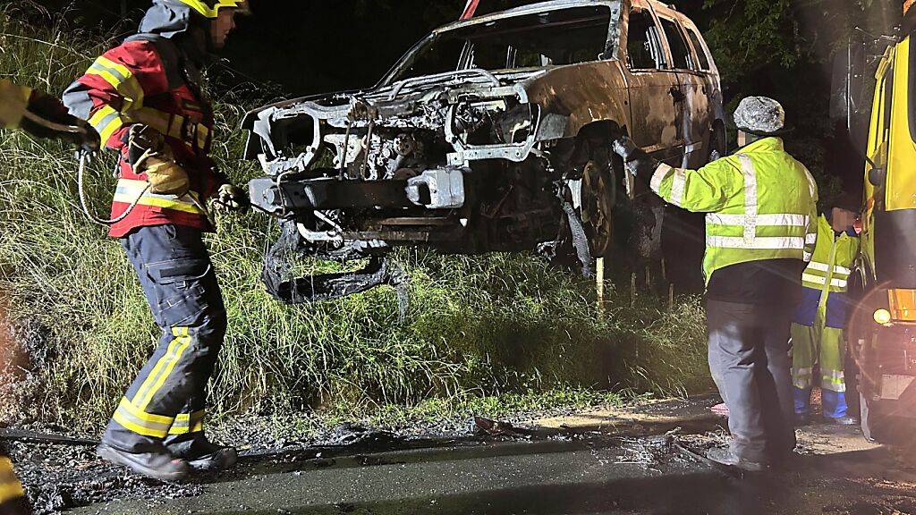 Ein Auto brannte in Arth SZ in der Nacht auf Montag komplett aus.